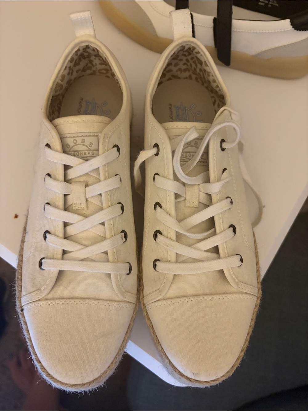 Skechers Women's Off-White Canvas Espadrille-Trim Sneakers